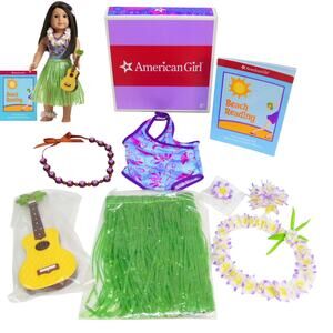 American Girl Doll Hawaii Luau Outfit Leis Swimsuit Ukulele Kanani Necklace Box